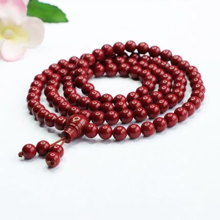 Genuine Dark Red Cinnabar Mala Bead Necklace